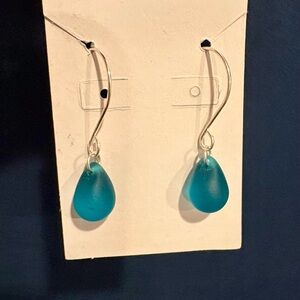 Elegant Sea Glass @ Sterling Teardrop Earrings